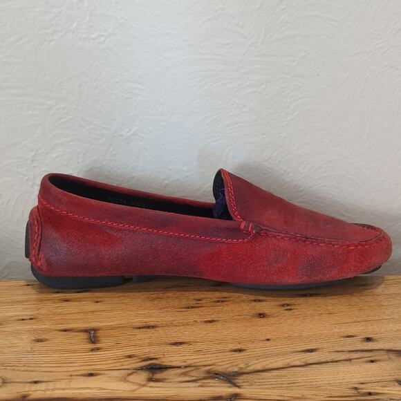 Donald J. Pliner Made in Italy Vesta Red Distressed Driving Mocassins Size 6.5 - Picture 5 of 12